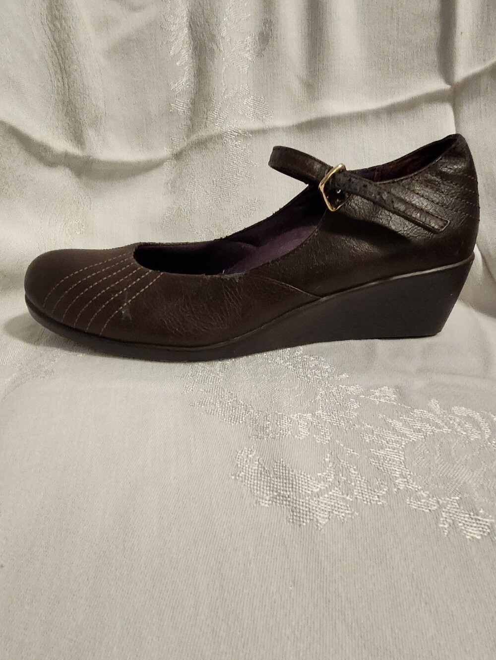 Vionic Dark Brown Wedge Mary Jane with Ankle Strap